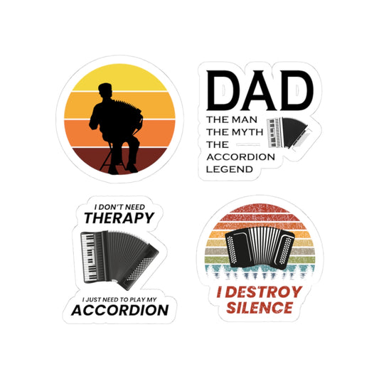 Accordion Dad Sticker Pack – 4 PCS Funny Man Myth Legend Destroy Silence Decal Set for Musicians Fathers