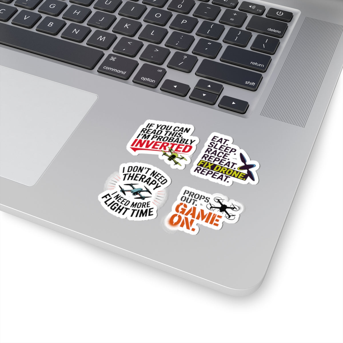 Drone Racing Sticker Pack – 4 PCS Funny Pilot Lifestyle Quote Decals for FPV Pilots and Quadcopter Enthusiasts