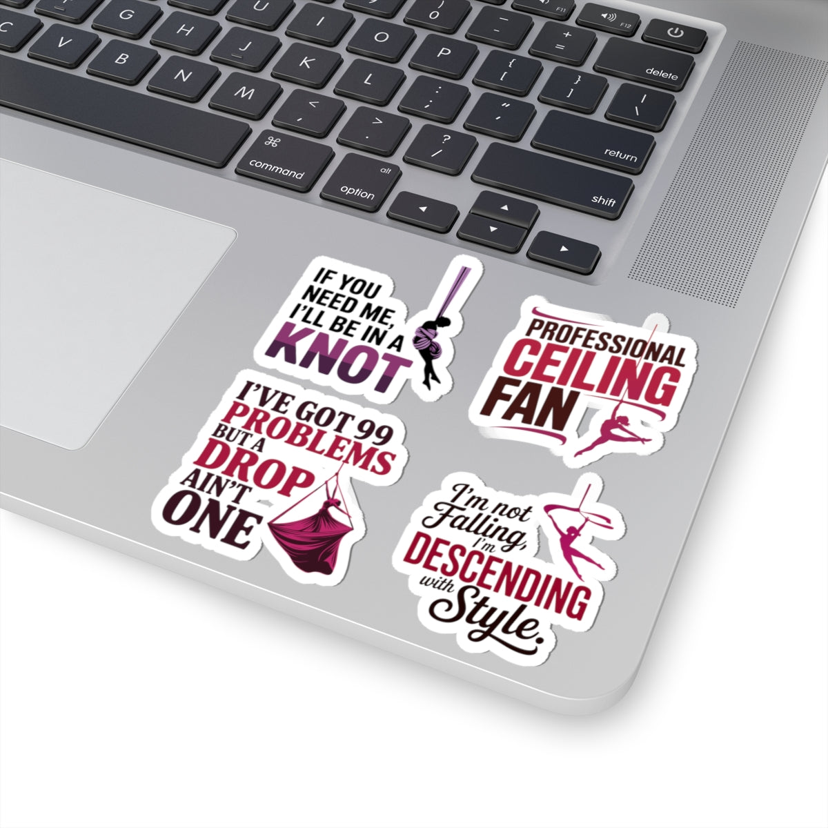 Aerial Silk Sticker Pack – 4 PCS Funny Quote Decal Set for Aerialists, Circus Performers & Silk Dancers