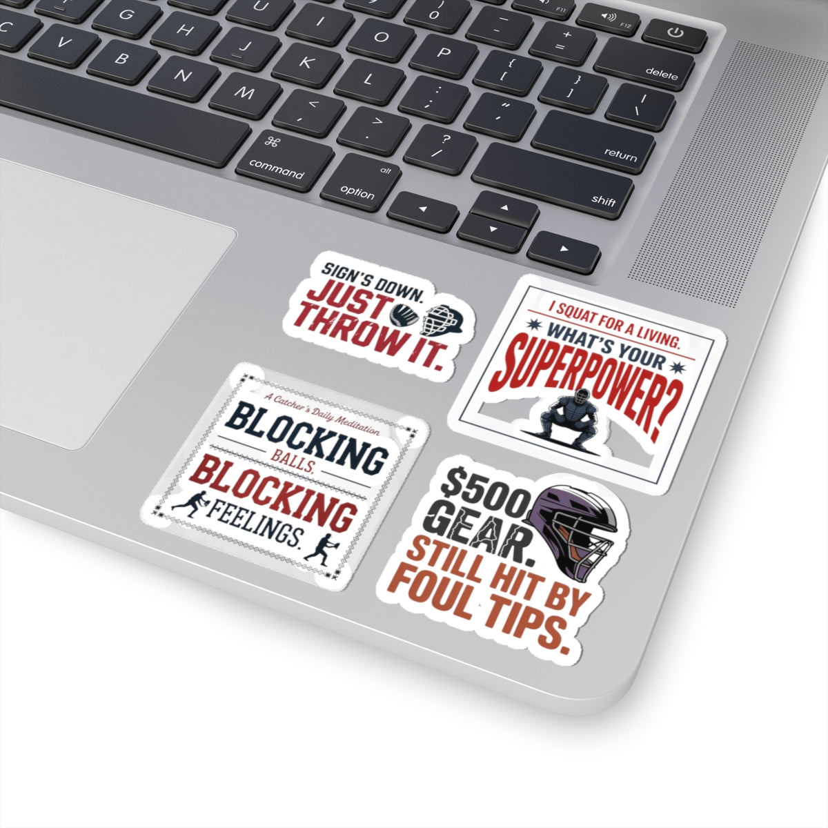 Baseball Catcher Sticker Pack – 4 PCS Funny Squat Life Humor Decal Set for Catchers Travel Ball Players