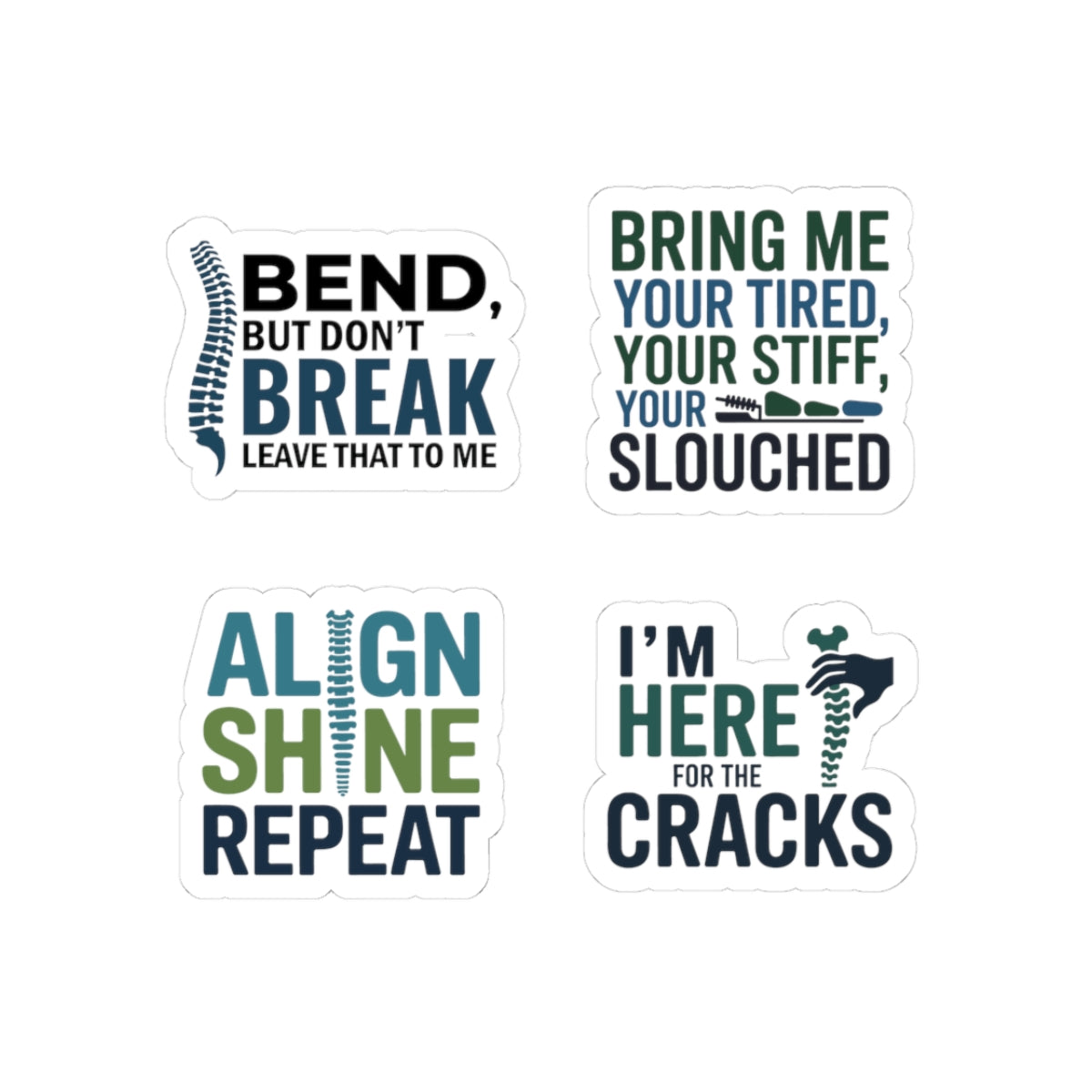 Chiropractor Sticker Pack – 4 PCS Funny Posture Humor Decals for Chiropractic Doctors Spine Adjusters