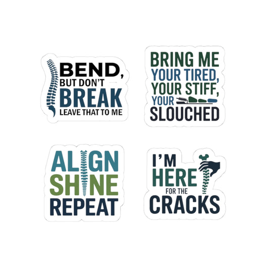 Chiropractor Sticker Pack – 4 PCS Funny Posture Humor Decals for Chiropractic Doctors Spine Adjusters