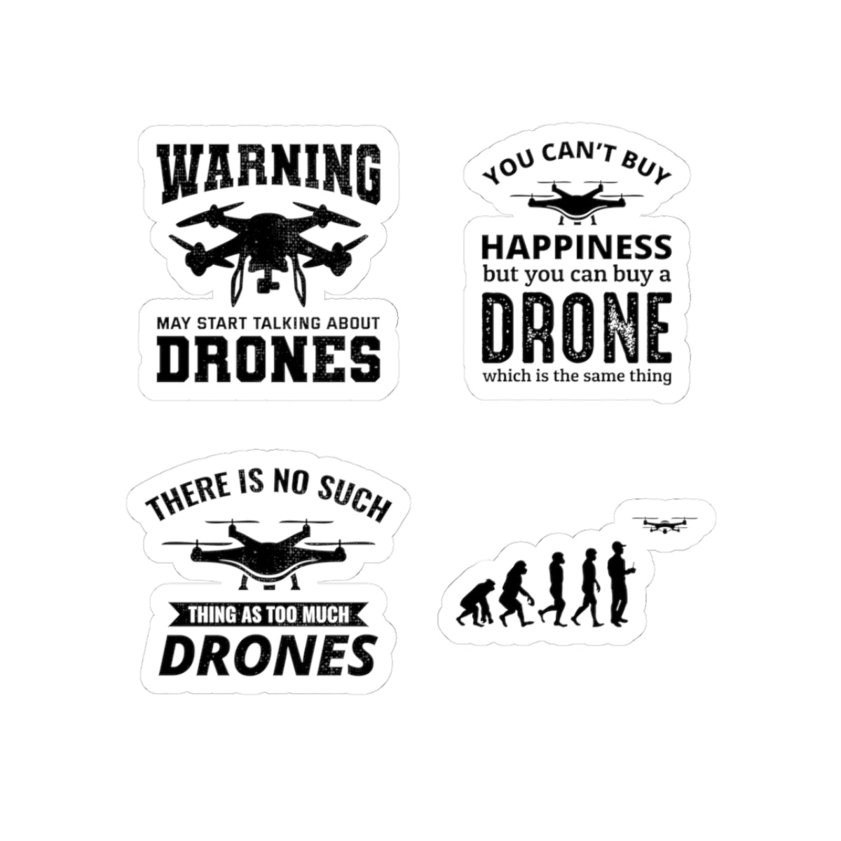 Drone Warning Sticker Pack – 4 PCS Funny Quadcopter Evolution Decals for Drone Pilots RC Hobbyists