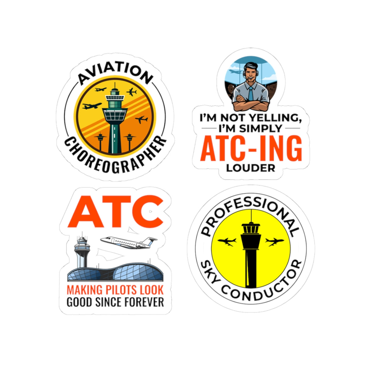 ATC Aviation Choreographer Sticker Pack – 4 PCS Bold Humor Stickers for Air Traffic Controllers & Aviation Enthusiasts