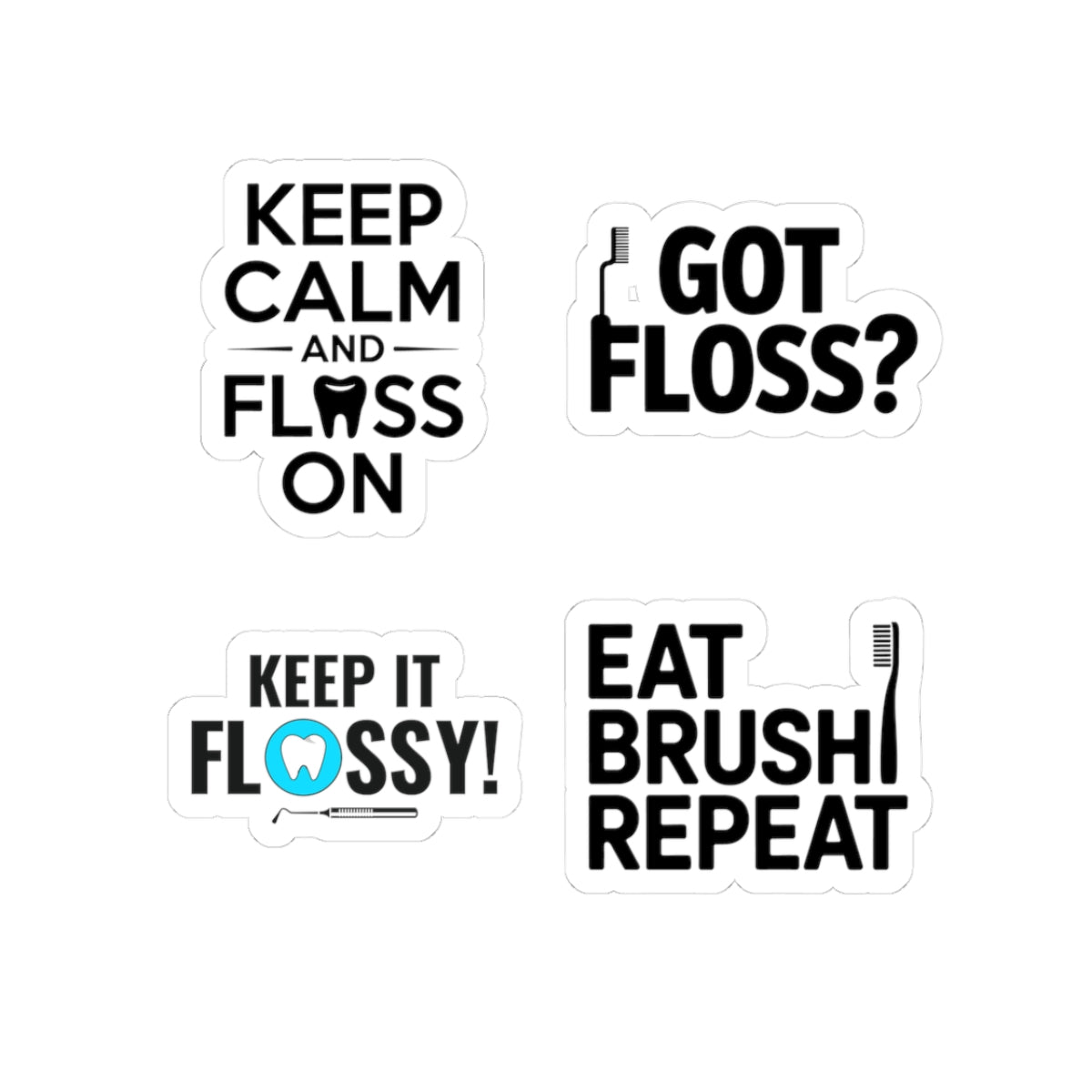 Dental Theme Sticker Bundle - 4Pcs Floss Humor Vinyl Decals for Dental Hygienists