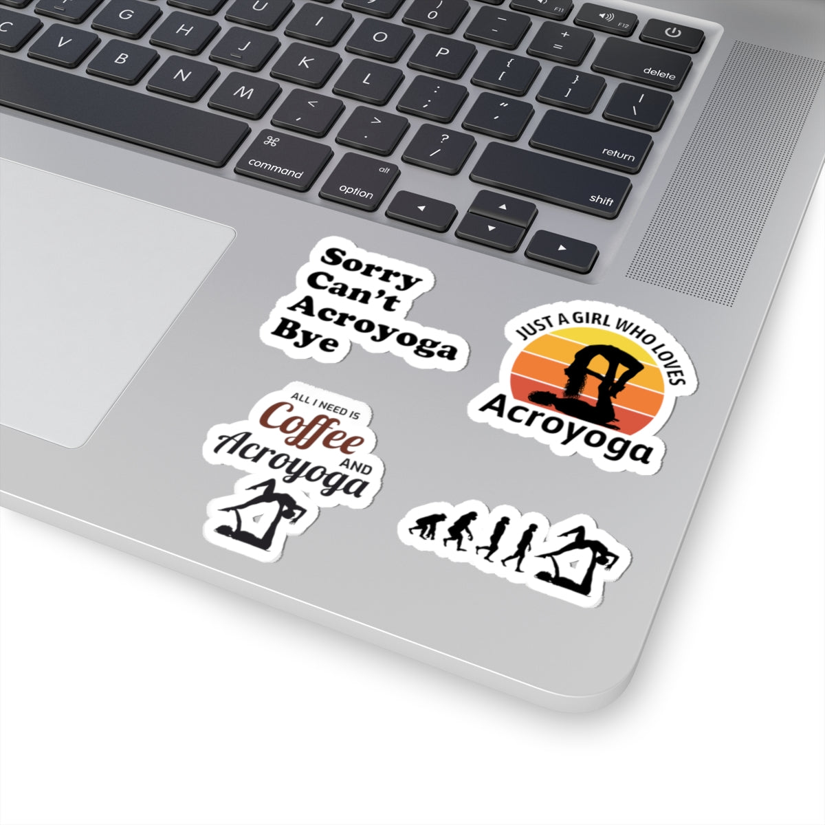 Acroyoga Sticker Pack – 4 PCS Funny Coffee Evolution Just A Girl Decal Set for Women Yoga Practitioners