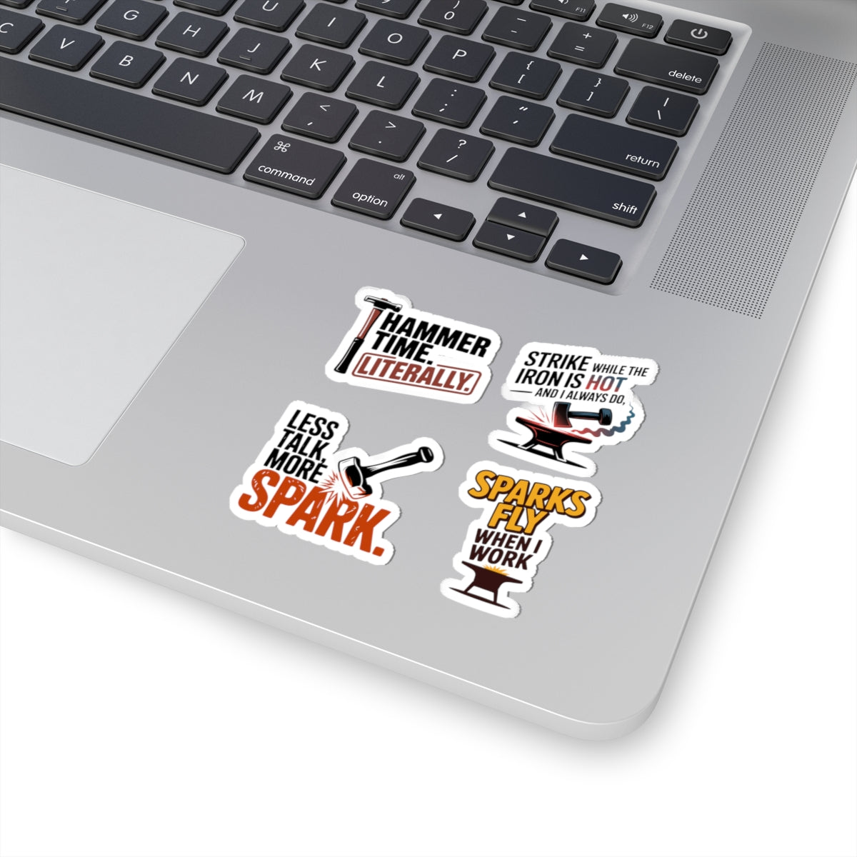 Blacksmith Sticker Pack – 4 PCS Funny Hammer Spark Action Decal Set for Metalworkers Bladesmiths
