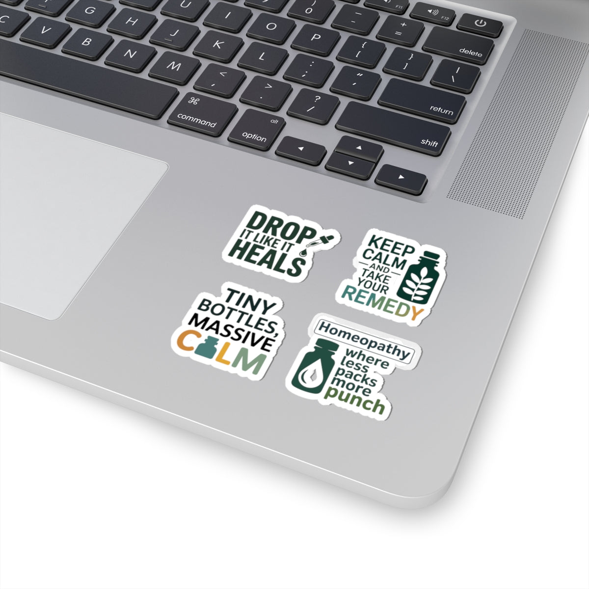 Homeopathy Sticker Pack – 4 PCS Funny Less Packs More Punch Decals for Homeopaths Natural Remedy Fans