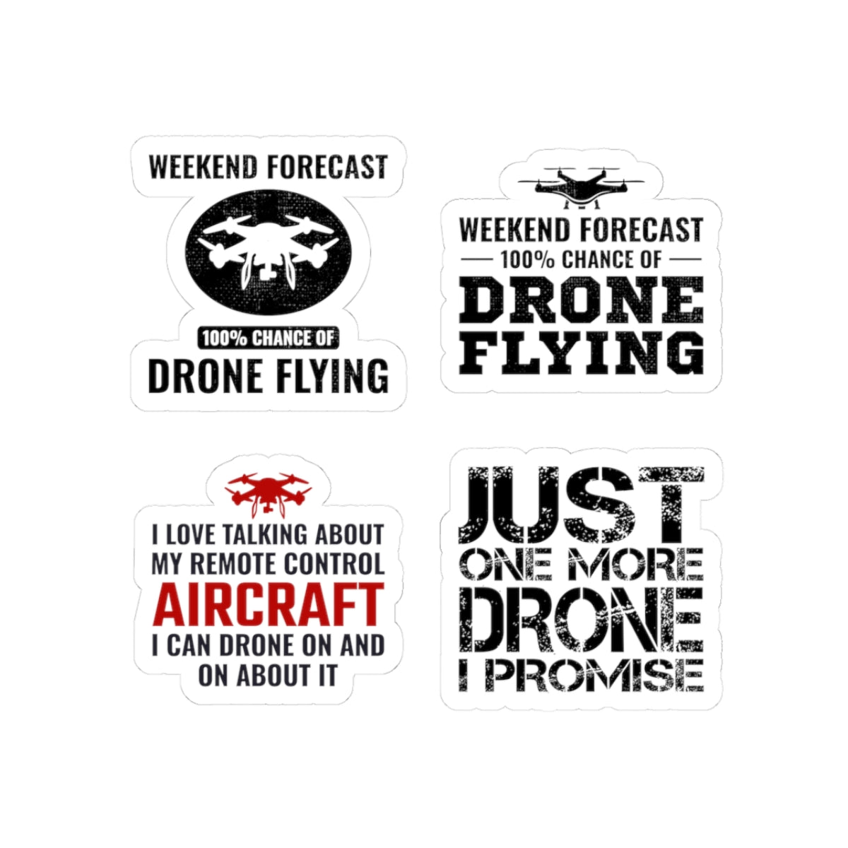 Drone Flying Sticker Pack – 4 PCS Funny Weekend Forecast RC Decals for Drone Pilots FPV Hobbyists