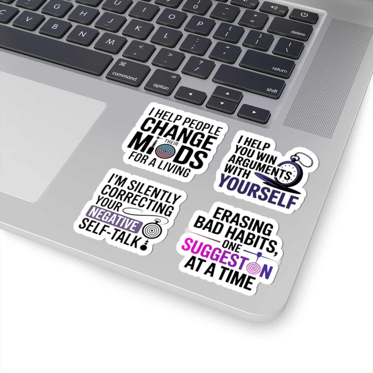 Hypnotist Sticker Pack – 4 PCS Funny Bad Habit Eraser Decals for Hypnotherapists Mind Change Professionals
