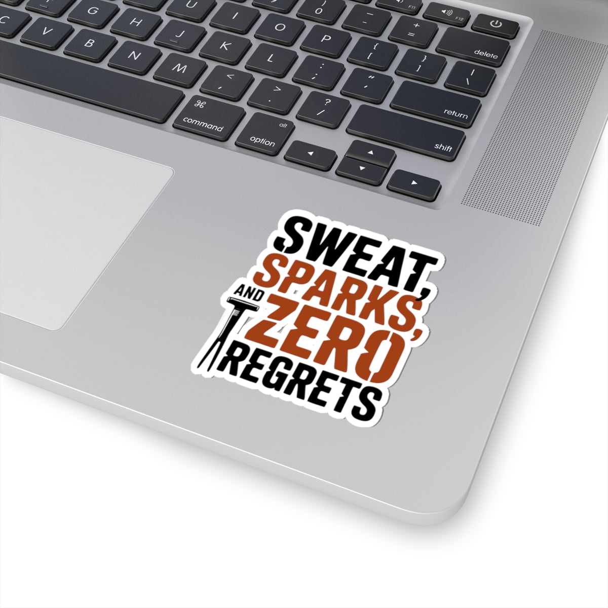 Blacksmith Sparks Sticker – Funny Zero Regrets Forge Decal for Metalworkers Bladesmiths