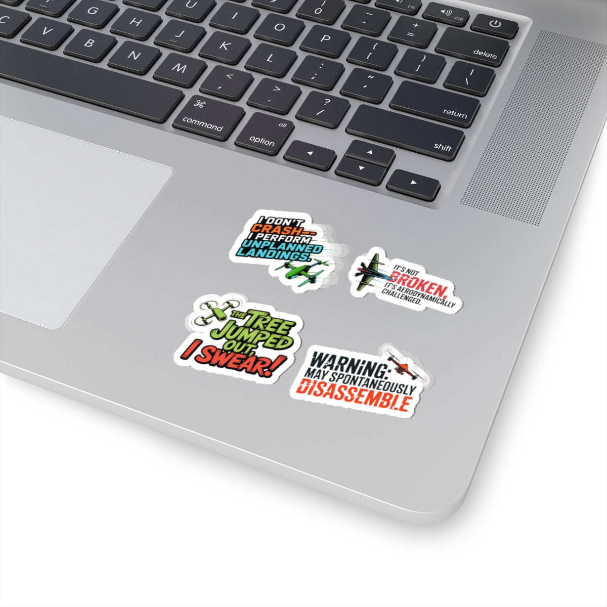 Drone Racing Sticker Pack – 4 PCS Funny Crash Humor Decals for FPV Pilots, Quadcopter Enthusiasts and Hobbyists