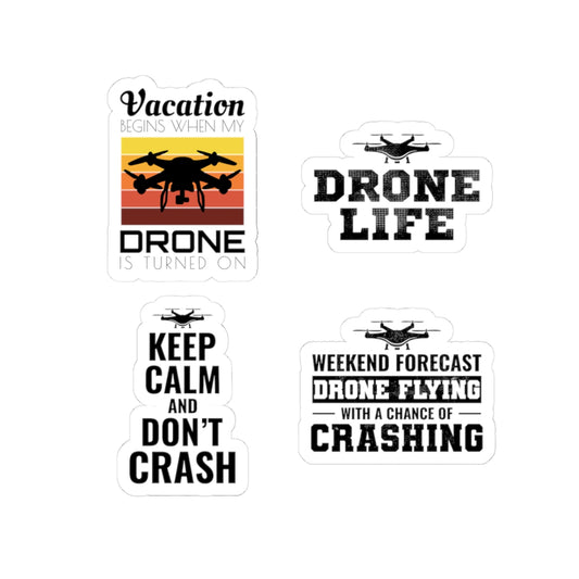 Drone Life Sticker Pack – 4 PCS Funny Vacation Forecast Crash Humor Decals for FPV Pilots RC Fans