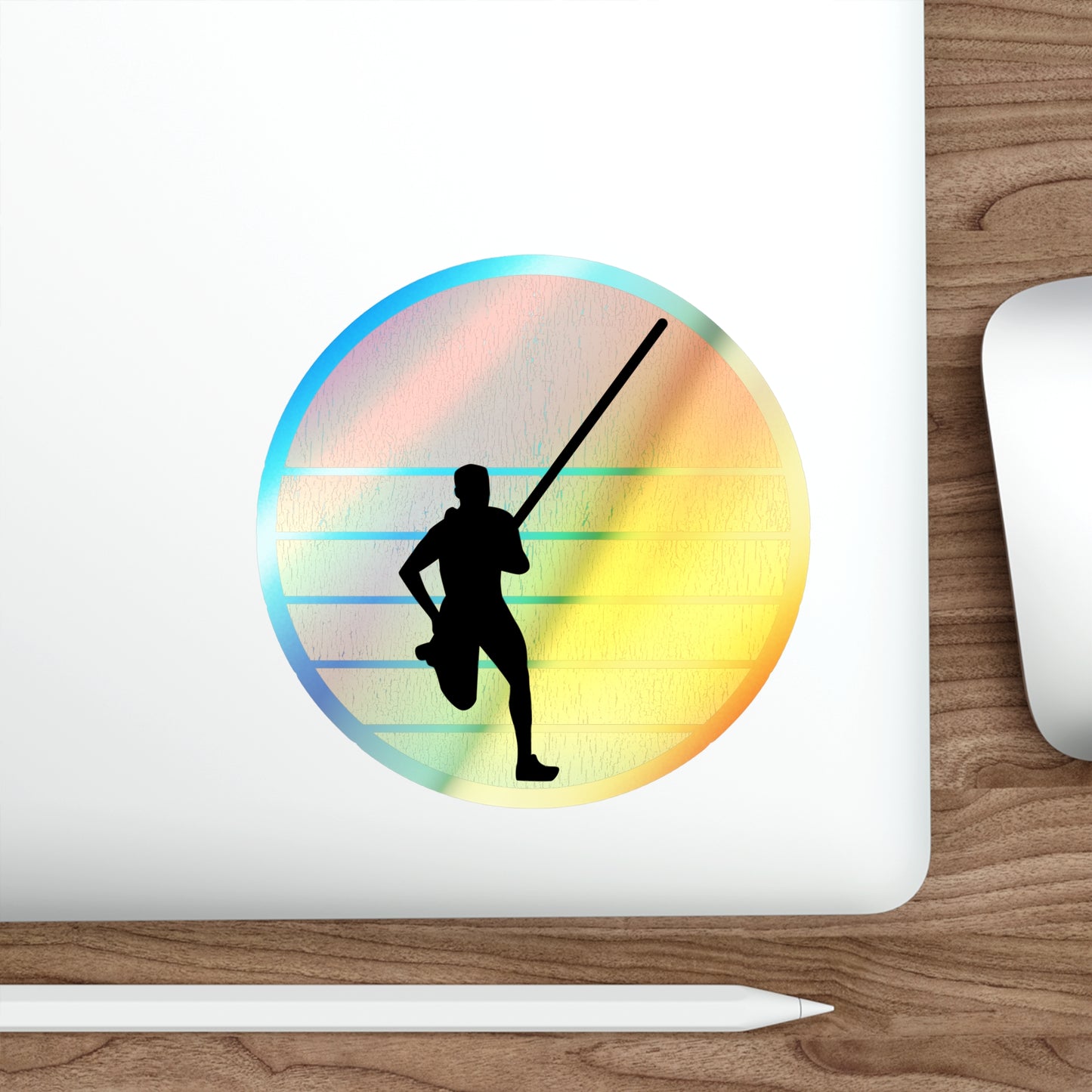 Pole Vault Holographic Stickers - Retro Sunset Athlete Design for Sports Enthusiasts