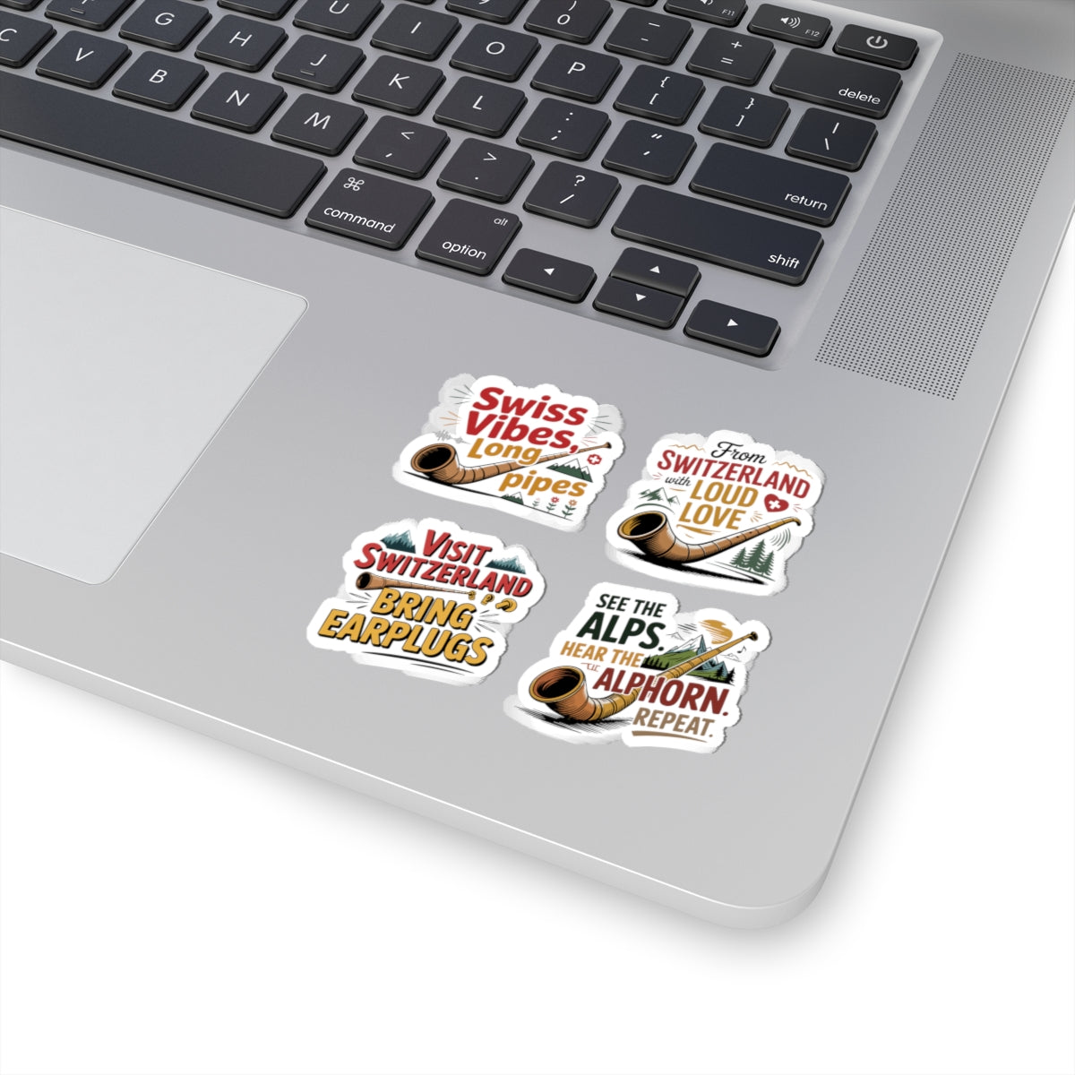 Alphorn Sticker Pack – 4 PCS Funny Swiss Alps Humor Decals for Alphorn Players Switzerland Lovers