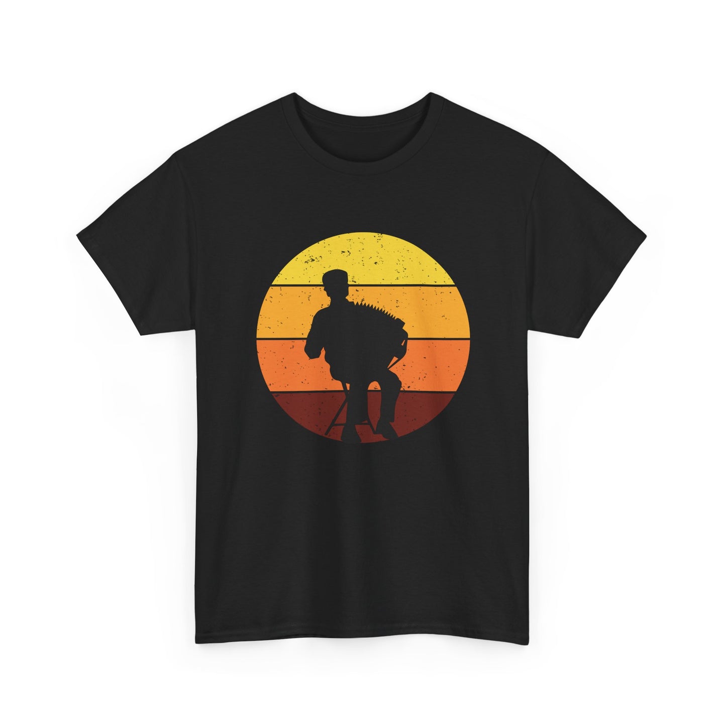 Accordion T-Shirt – Retro Sunset Silhouette Graphic for Musicians Folk Music Enthusiasts