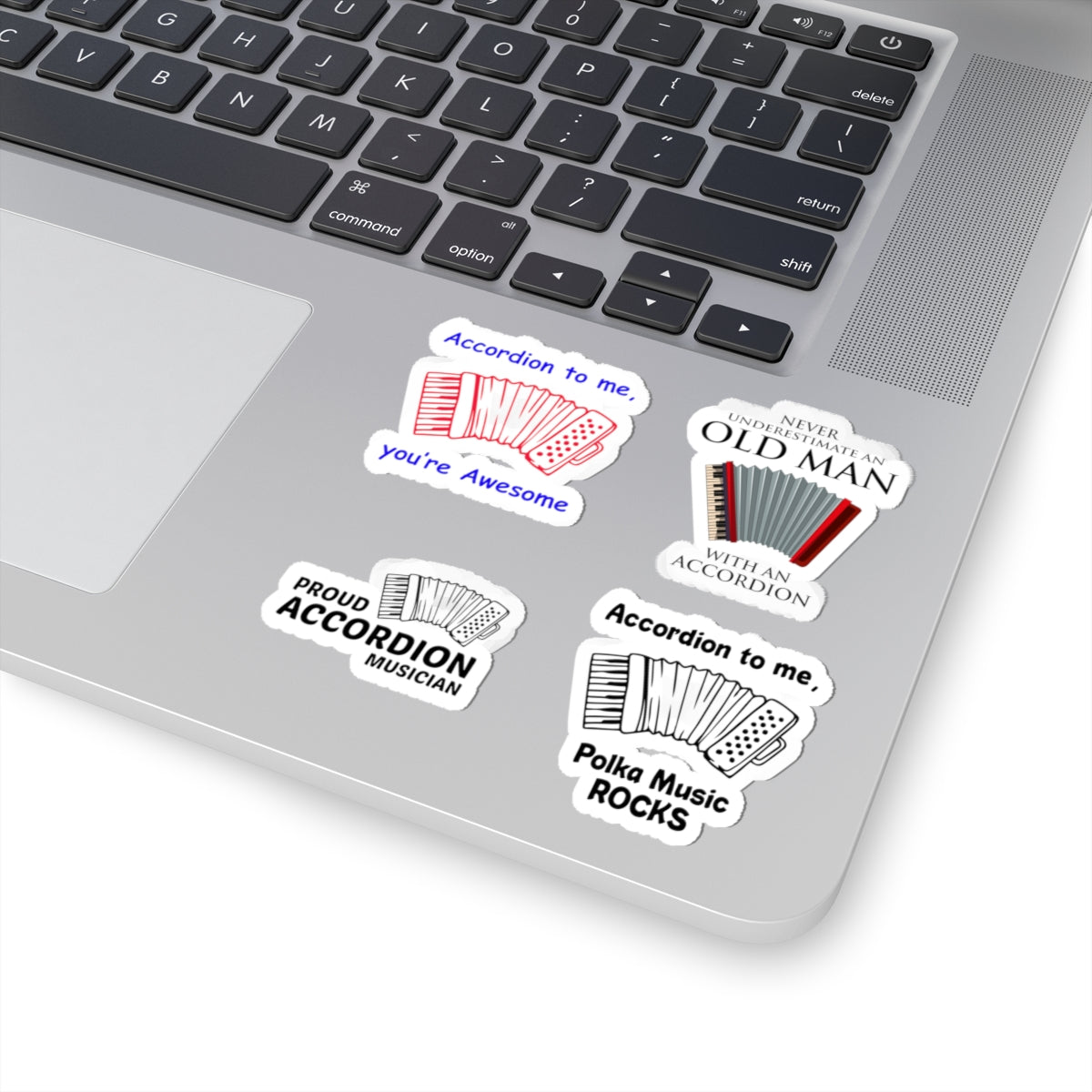 Accordion Sticker Pack – 4 PCS Funny Polka Music Old Man Decal Set for Accordion Players Musicians Lovers