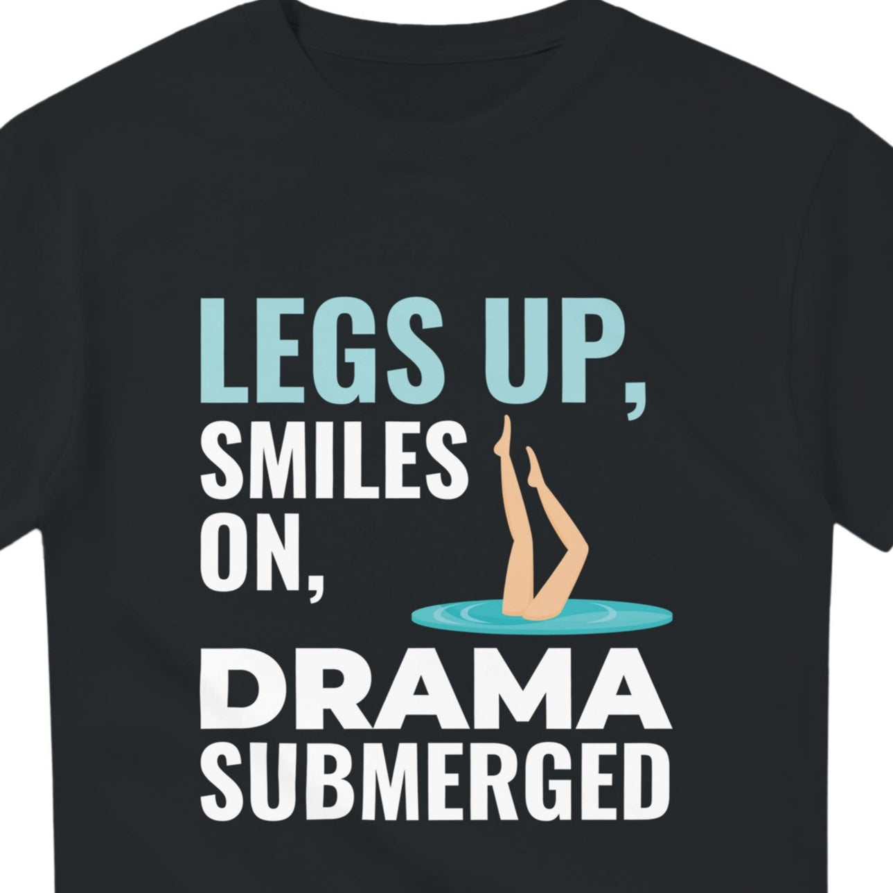 Black t-shirt with humorous text design on a white background