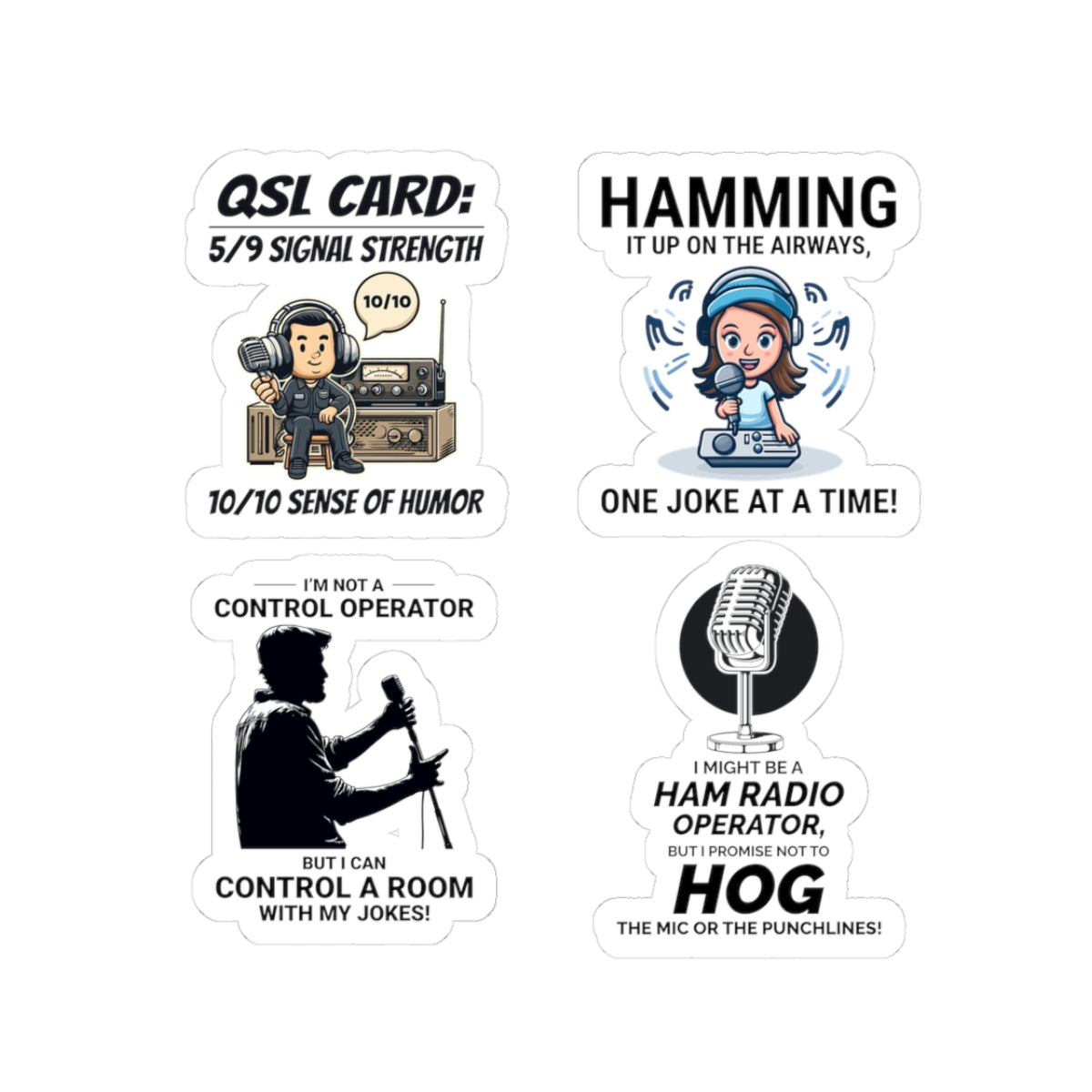 Ham Radio Sticker Pack – 4 PCS Funny QSL Signal Humor Decals for Amateur Operators Airwave Comedy Fans