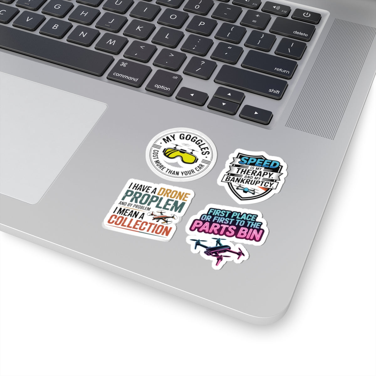 FPV Pilot Sticker Pack – 4 PCS Humorous Premium Gear Quote Decals for Drone Racers and RC Enthusiasts