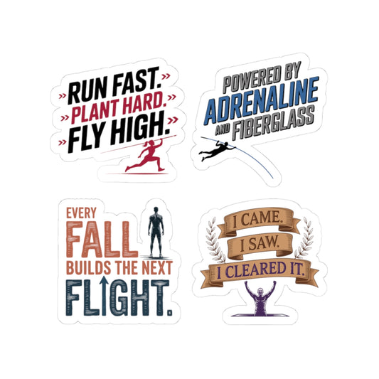 Pole Vault Sticker Pack – 4 PCS Bold Motivational Mixed Style Decal Set for Track and Field Athletes, Competitive Vaulters