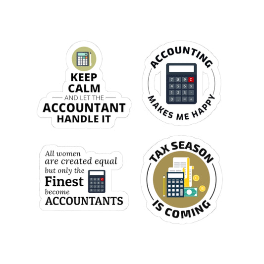 Accountant Sticker Pack – 4 PCS Funny Women Calculator Decal Set for Accountants CPAs and Finance Pros