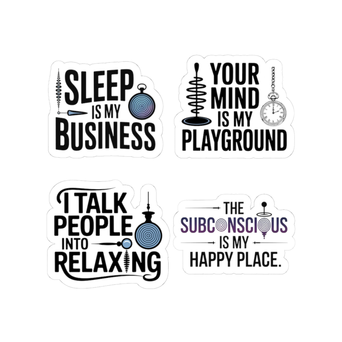 Hypnotist Sticker Pack – 4 PCS Funny Subconscious Happy Place Decals for Hypnotists Sleep Business Pros