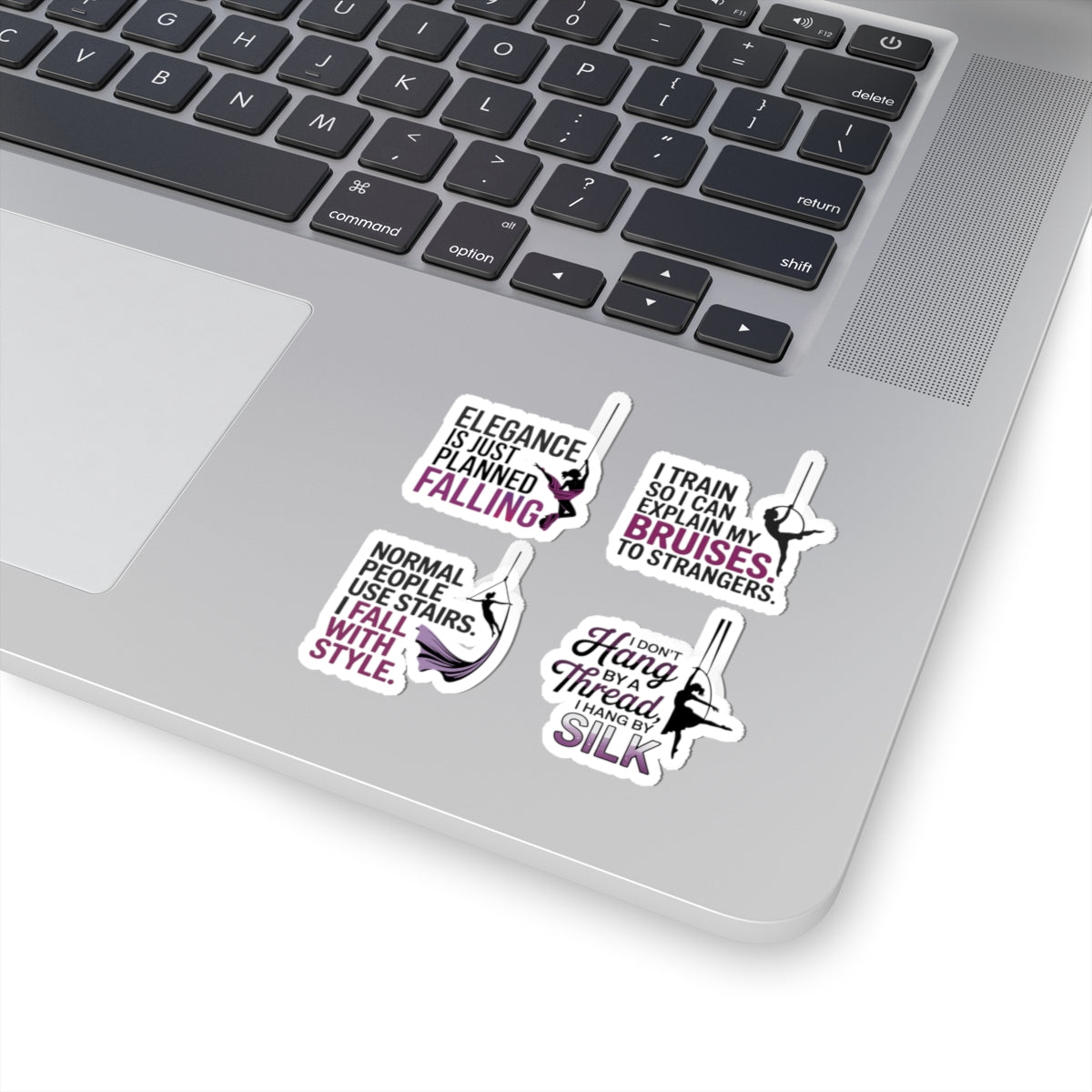 Aerial Silk Sticker Pack – 4 PCS Funny Mixed Style Quote Decal Set for Aerialists Circus Performers and Silk Athletes