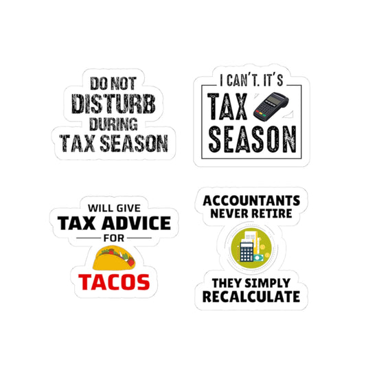 Accountant Sticker Pack – 4 PCS Funny Tax Advice Tacos Decal Set for Accountants CPAs Finance Professionals