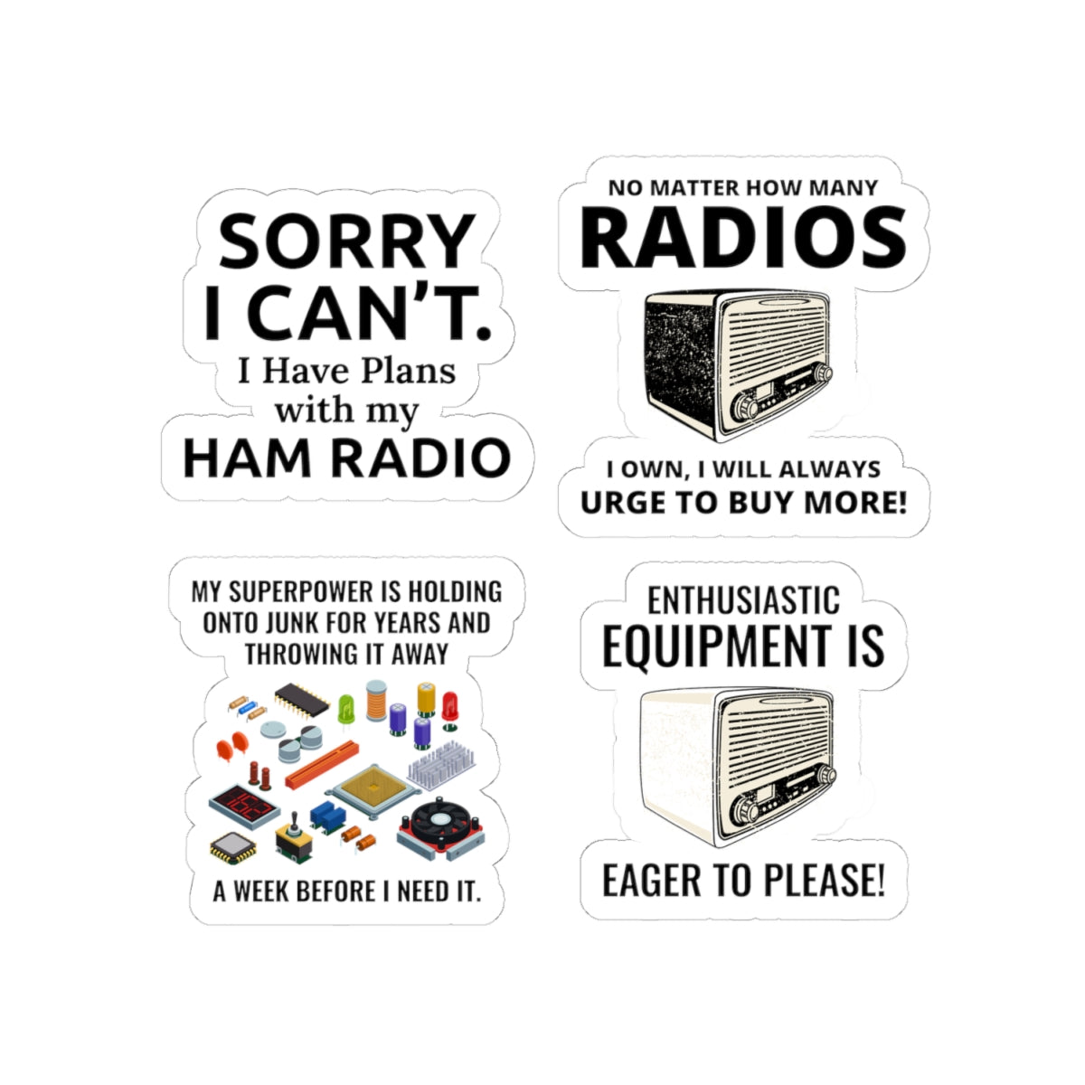 Ham Radio Sticker Pack – 4 PCS Funny Sorry I Have Plans Decals for Amateur Collectors Junk Hoarder Fans