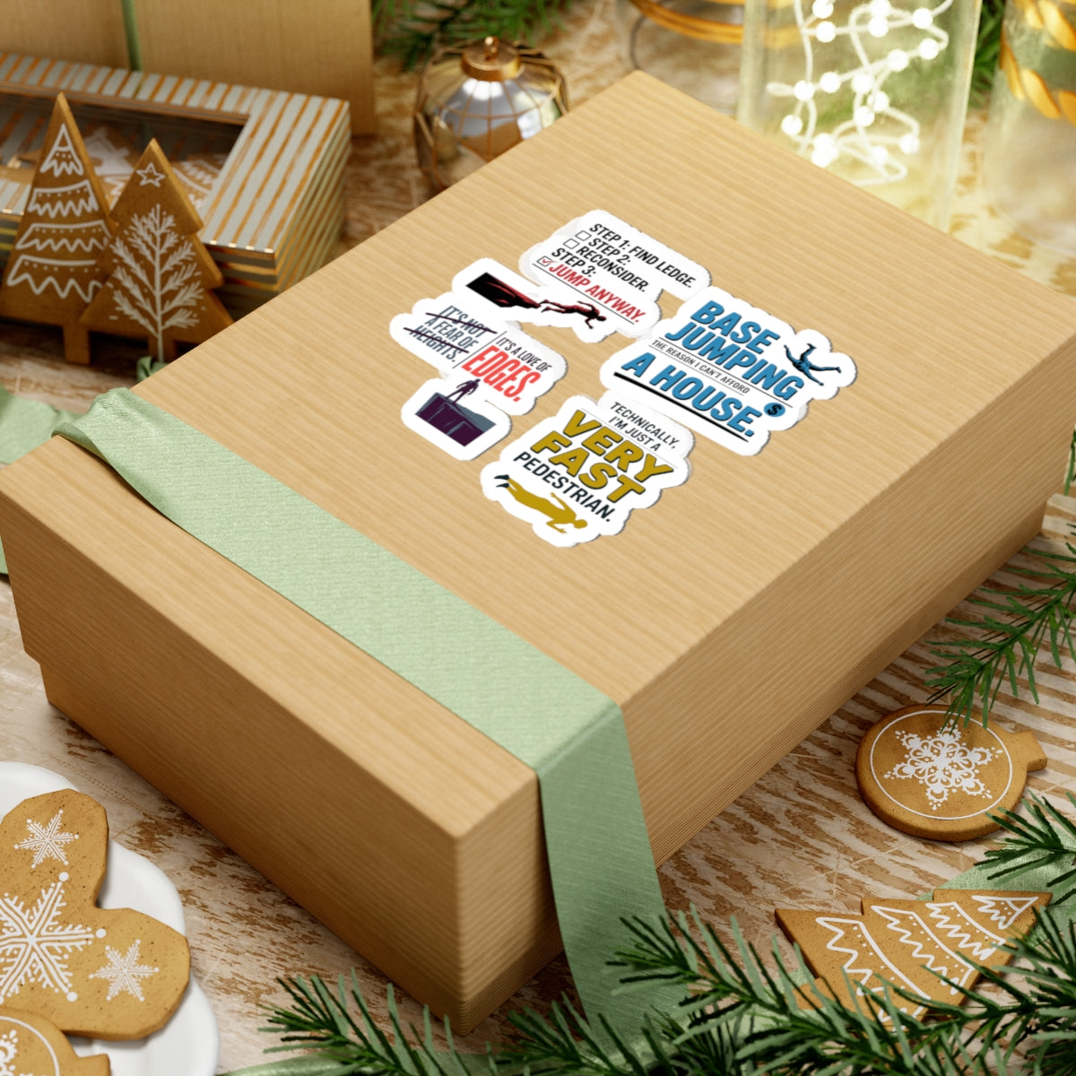 BASE Jumping Sticker Pack – 4 PCS Witty Humor Cliff Jump Decal Set for Extreme Sports Fans Thrill Seekers