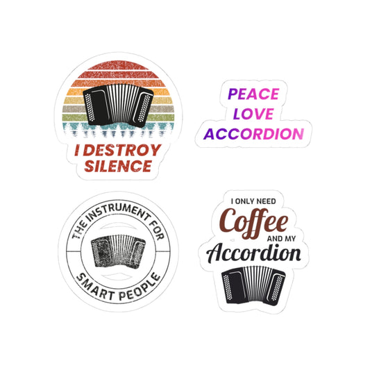 Accordion Sticker Pack – 4 PCS Funny Destroy Silence Smart People Decal Set for Accordion Players Musicians