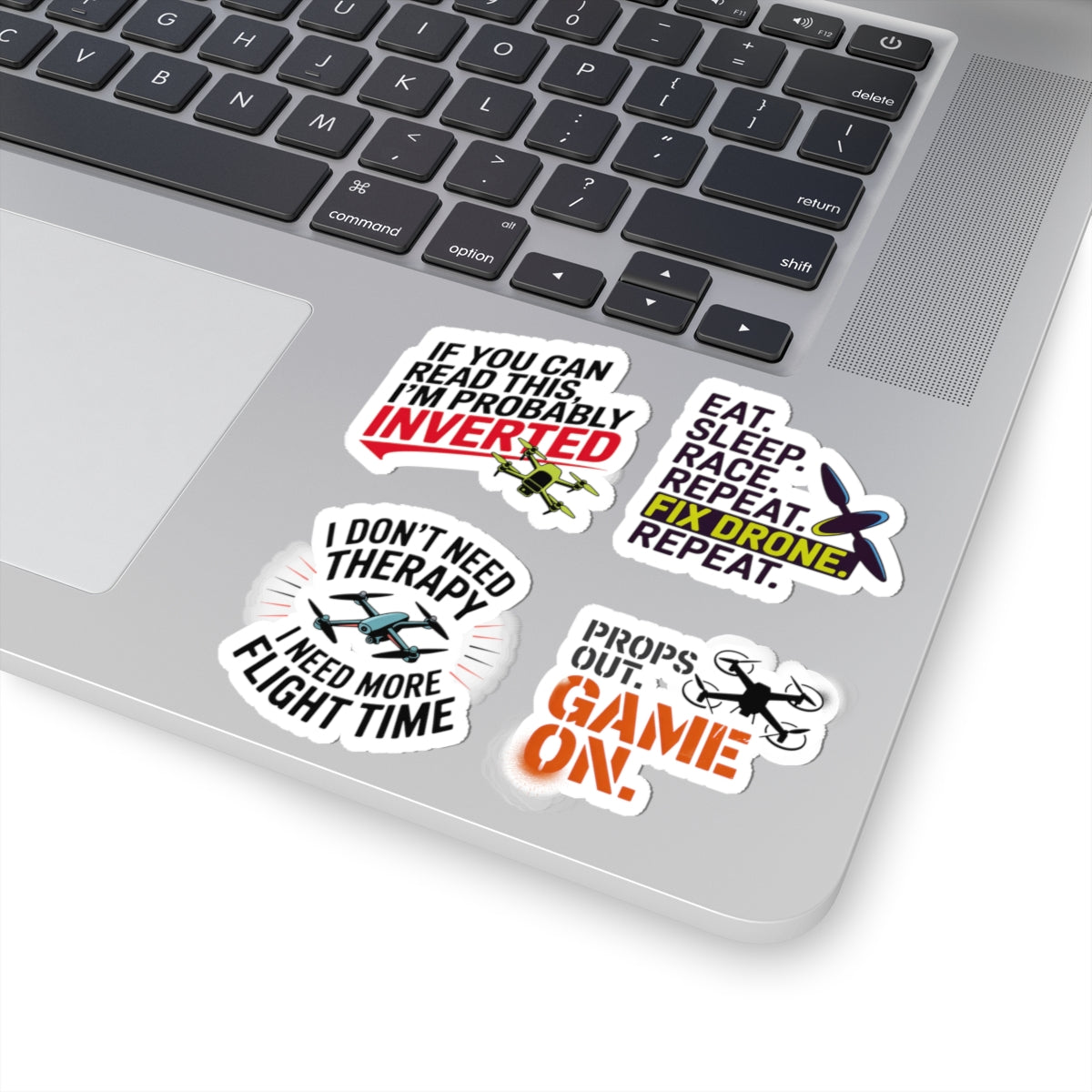 Drone Racing Sticker Pack – 4 PCS Funny Pilot Lifestyle Quote Decals for FPV Pilots and Quadcopter Enthusiasts