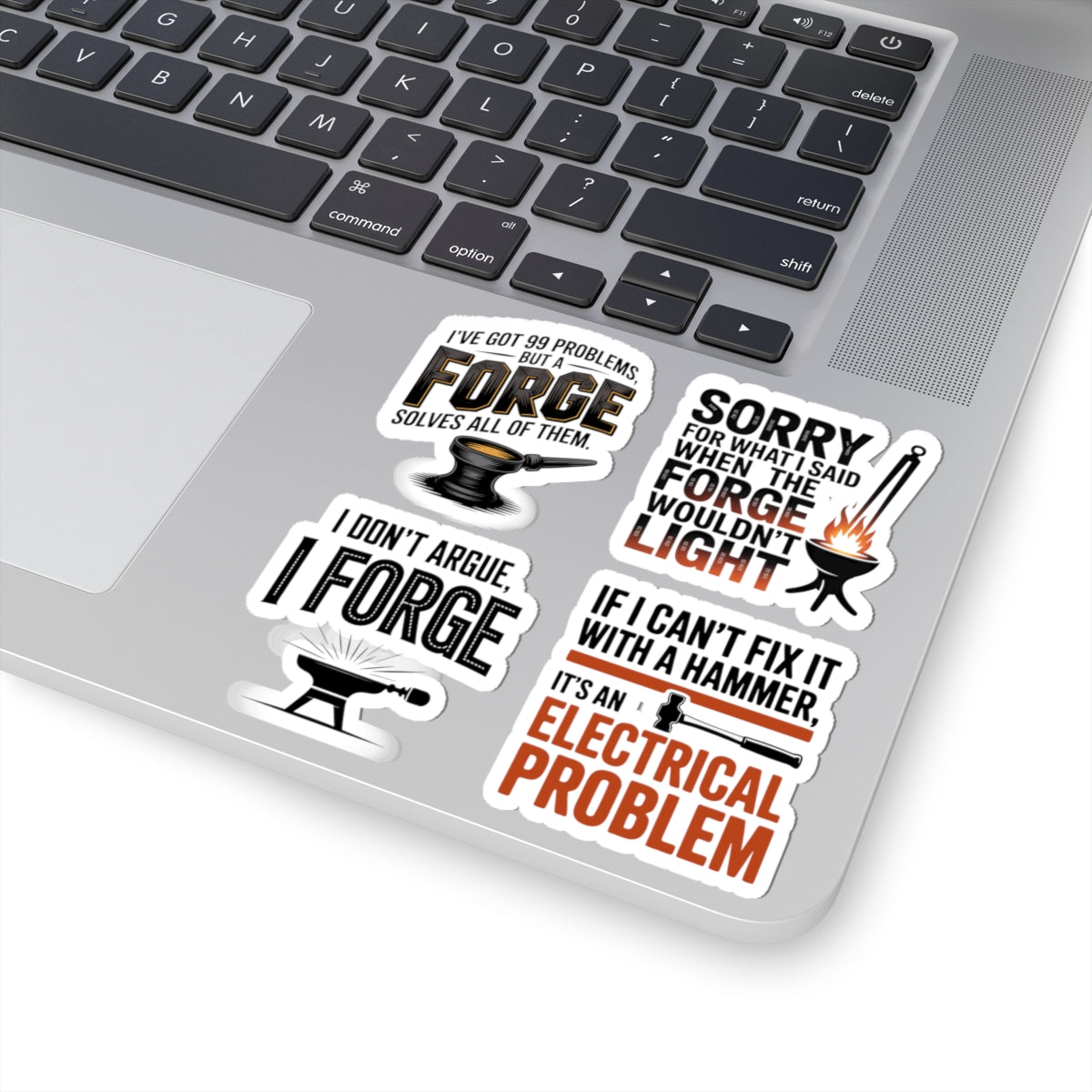 Blacksmith Forge Sticker Pack – 4 PCS Funny Metalworking Humor Decals for Ironworkers Bladesmiths and Farriers