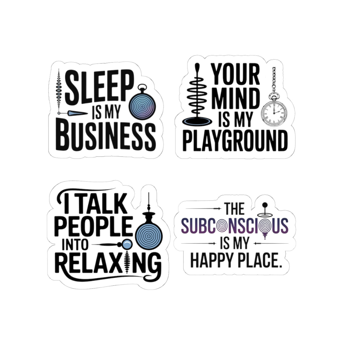 Hypnotist Sticker Pack – 4 PCS Funny Subconscious Happy Place Decals for Hypnotists Sleep Business Pros