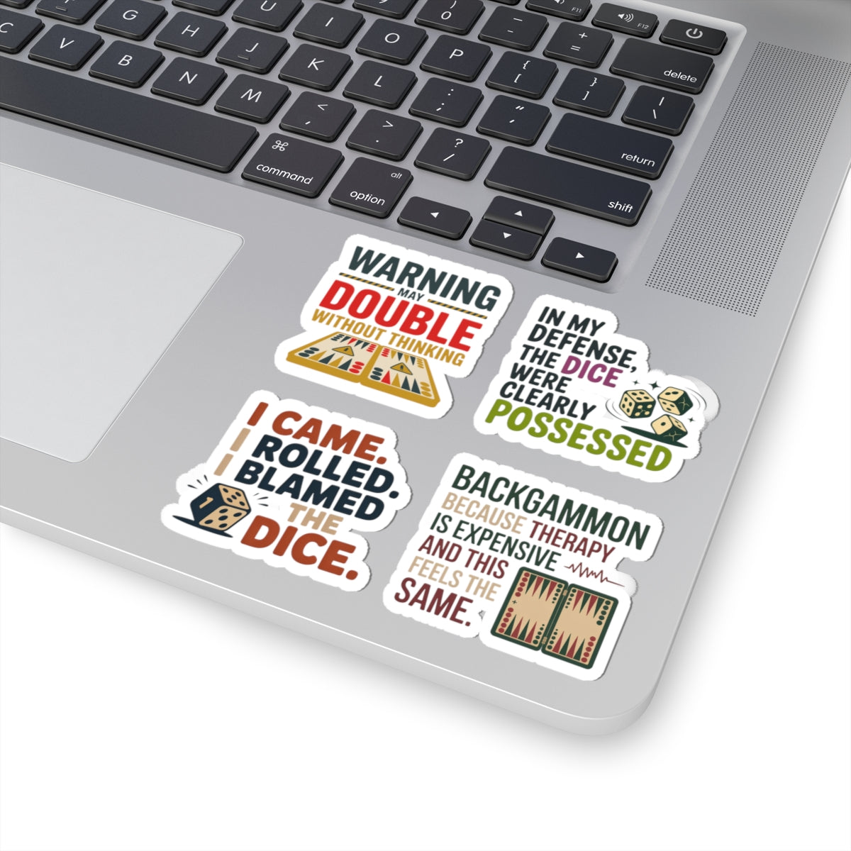 Backgammon Sticker Pack – 4 PCS Funny Dice Blame Quote Decals for Board Game Players & Strategy Fans