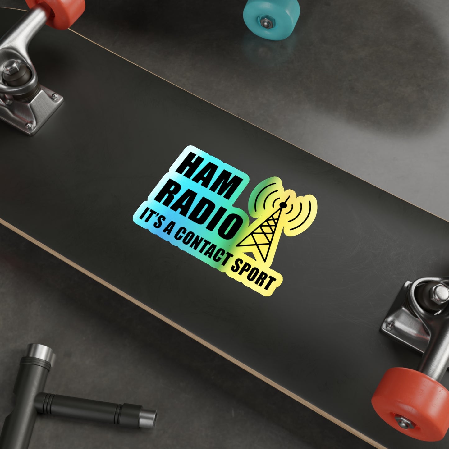 Amateur Ham Radio Operator Stickers Holographic Vinyl Decal - Contact Sport & DXing for Radio Competitors