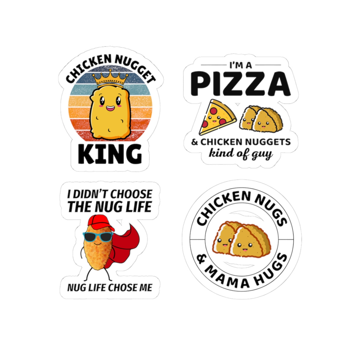 Chicken Nugget King Sticker Pack – 4 PCS Funny Kawaii Food Decals for Nugget Fans Boys Men