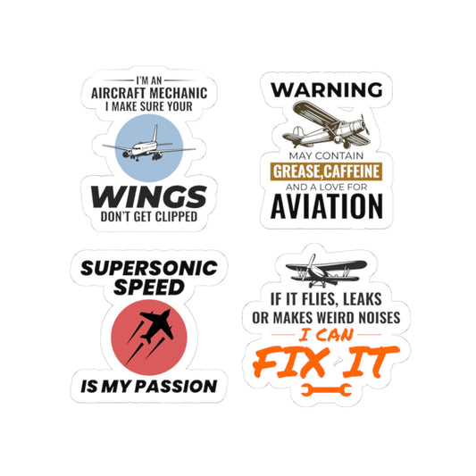Aviation Mechanic Sticker Pack – 4 PCS Funny Grease Caffeine Love Decals for Aircraft Maintenance Technician