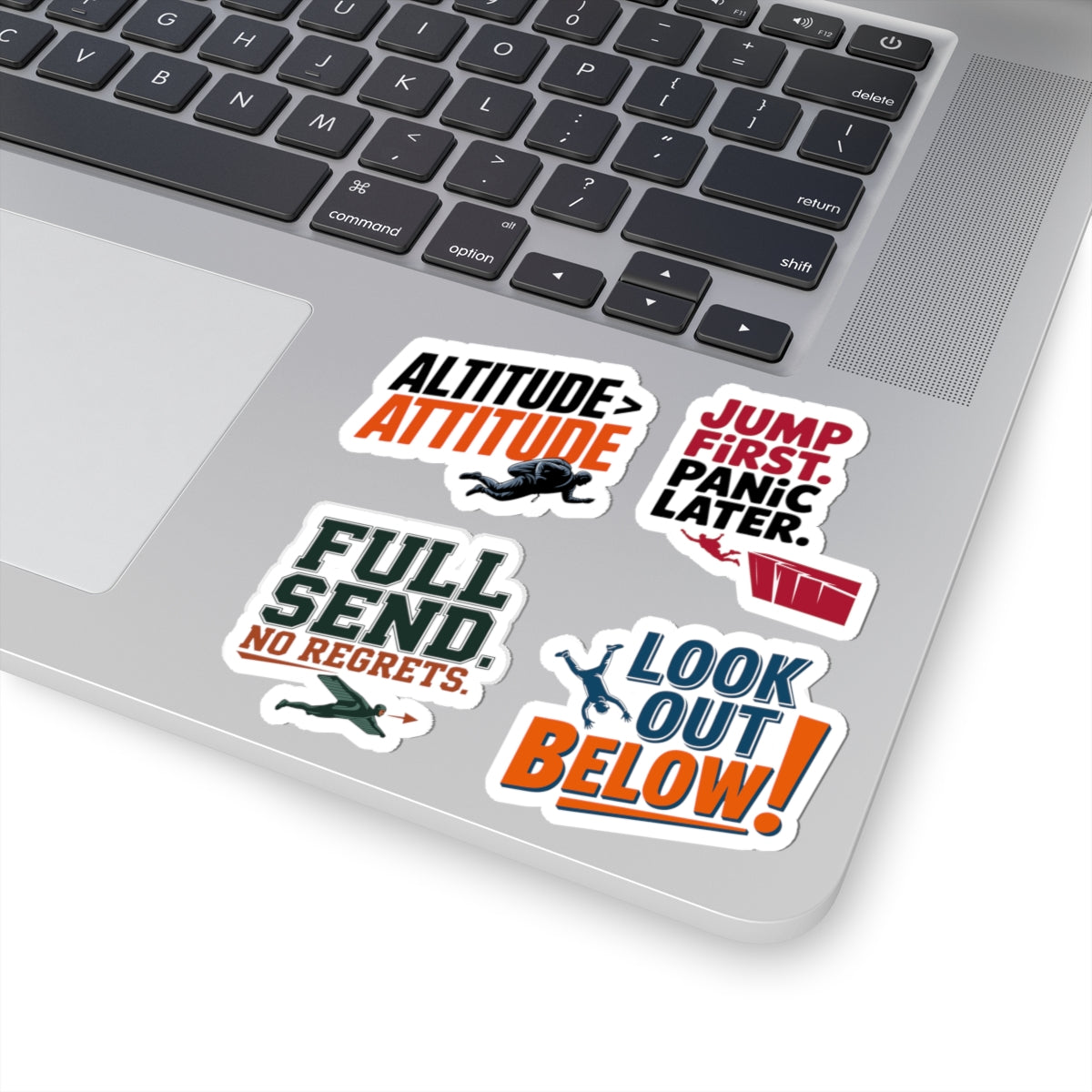 BASE Jumping Sticker Pack – 4 PCS Bold Freefall Quote Decal Set for Extreme Sports Fans Skydivers