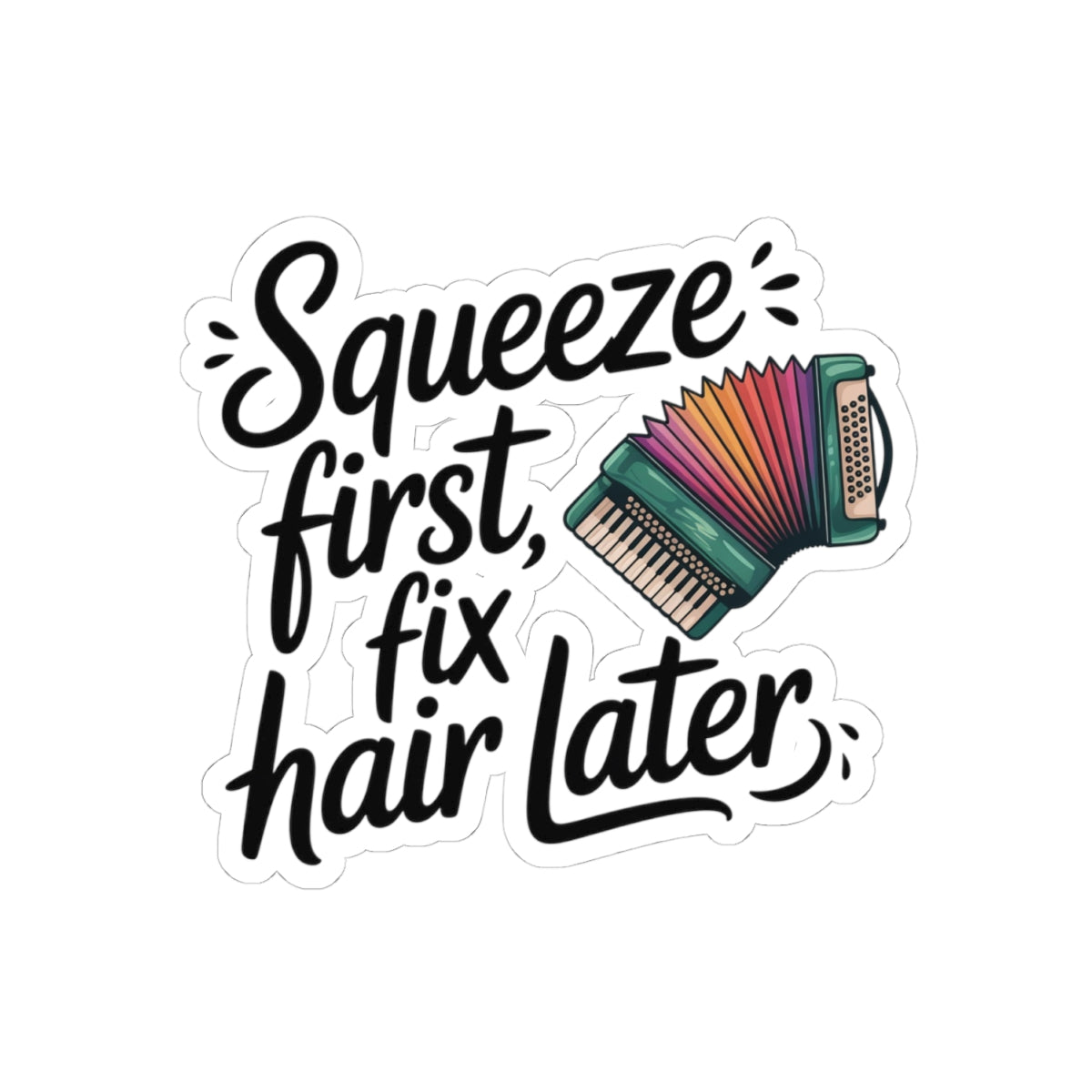 Squeezebox Sticker – Hair Humor Decal for Accordionists, Polka Musicians