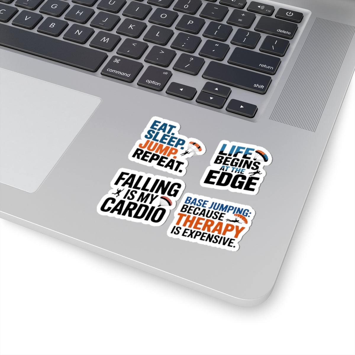 BASE Jumping Sticker Pack – 4 PCS Funny Parachute Lifestyle Decal Set for Skydivers Extreme Sports Fans