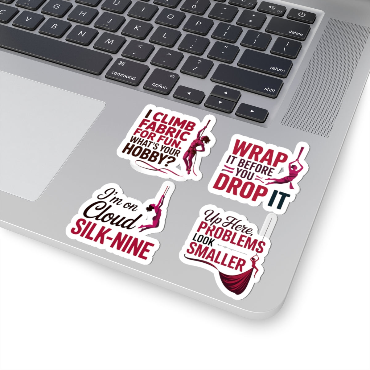 Aerial Silk Sticker Pack – 4 PCS Funny & Inspirational Quote Decal Set for Aerialists & Circus Performers