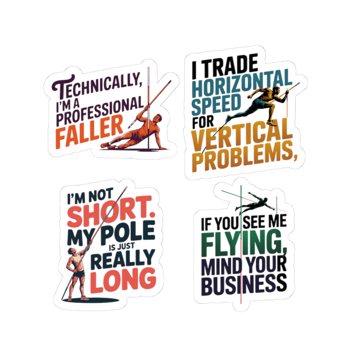 Pole Vault Sticker Pack – 4 PCS Sarcastic Funny Sport Humor Decals for Track & Field Athletes Vaulters