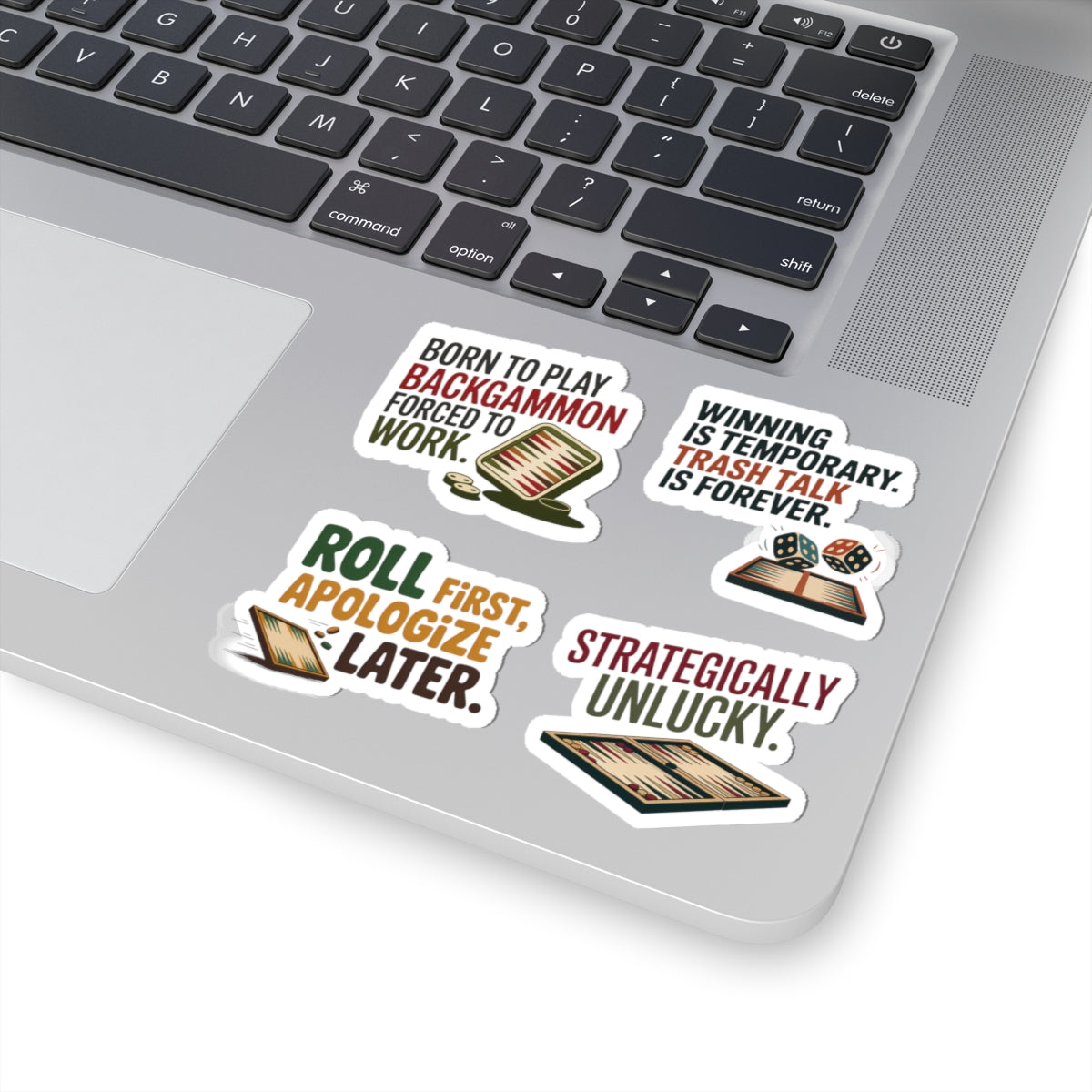 Backgammon Sticker Pack – 4 PCS Funny Bold Attitude Quote Decals for Board Game Players & Strategy Fans