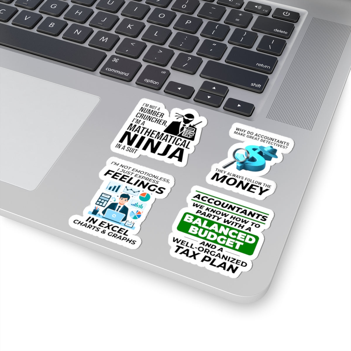 Accountant Sticker Pack – 4 PCS Funny Math Ninja Balanced Budget Decal Set for CPAs Finance Professionals