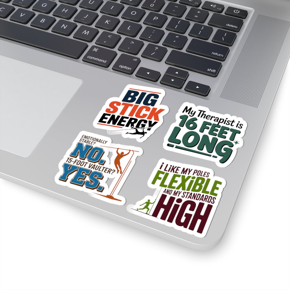 Pole Vault Sticker Pack – 4 PCS Funny Humor Graphic Decal Set for Track and Field Athletes, Competitive Vaulters & Sport Fans
