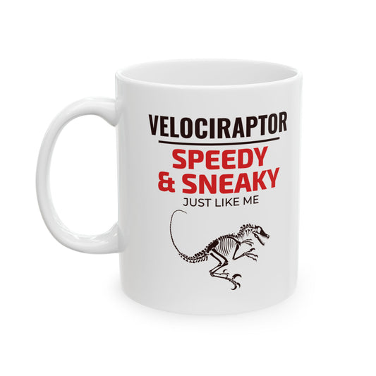 Dinosaur Fossil Mug for Raptor Enthusiasts Velociraptor Skeleton Design