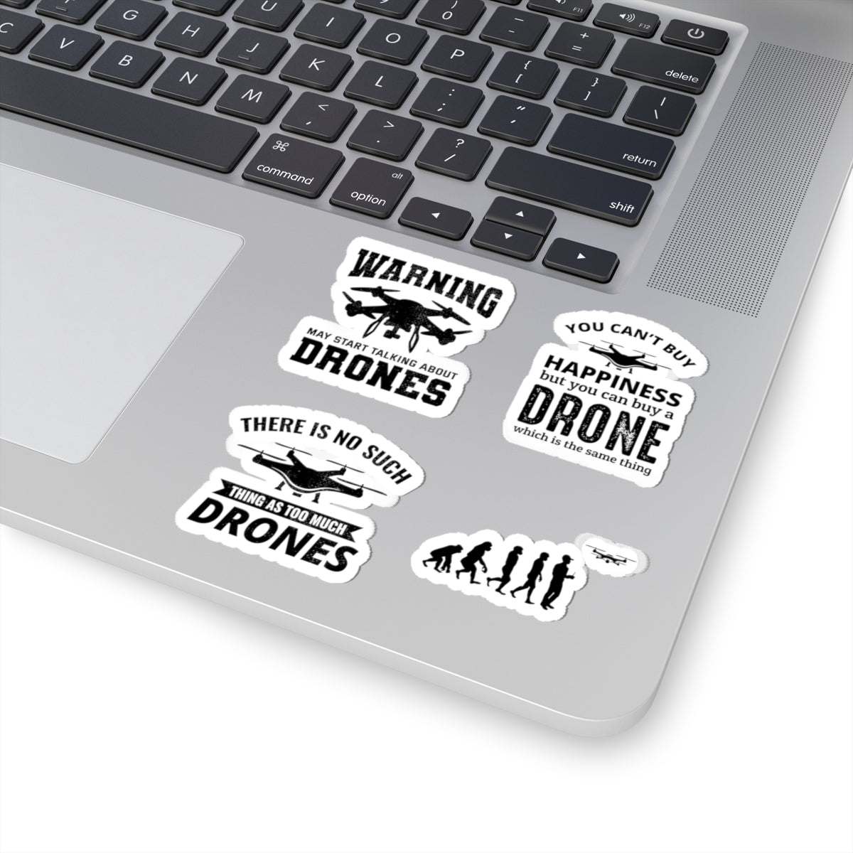 Drone Warning Sticker Pack – 4 PCS Funny Quadcopter Evolution Decals for Drone Pilots RC Hobbyists