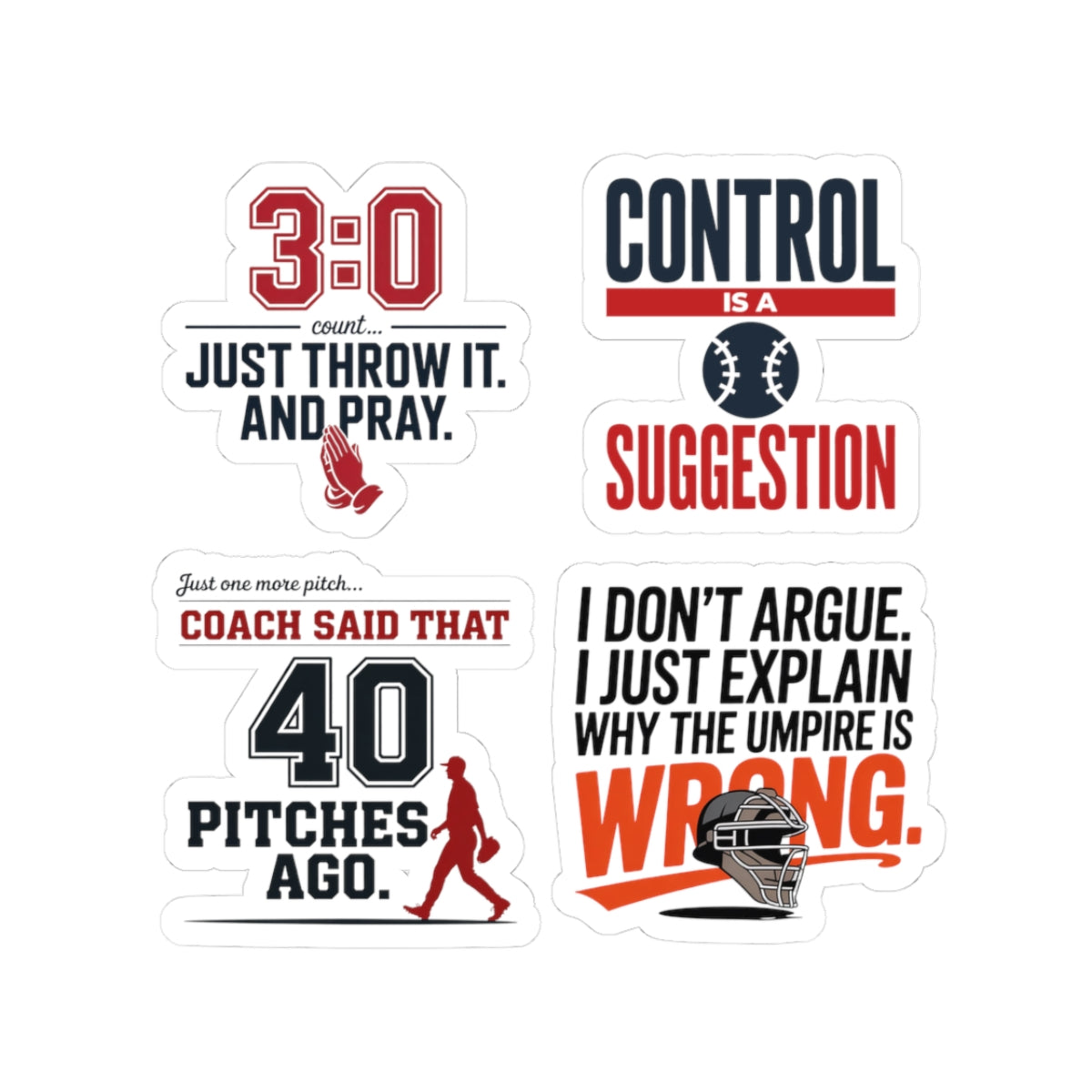 Baseball Pitcher Sticker Pack – 4 PCS Funny Mound Life Humor Decal Set for Pitchers Travel Ball Athletes